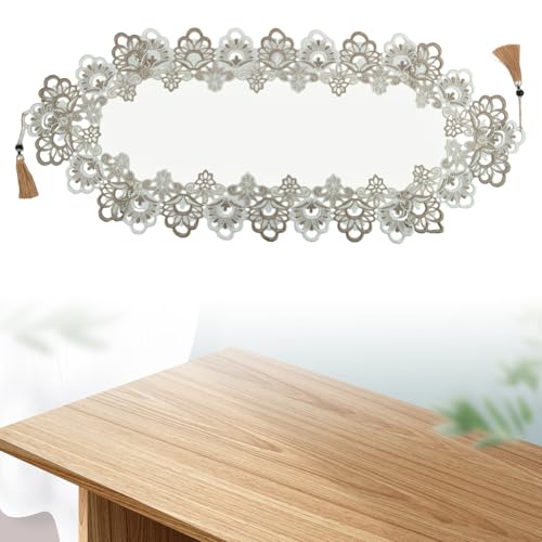 Elegante Häkelspitze Tischdecke mit Quasten-Akzenten, perfekte Dekoration für Teetische und TV-Schränke (1) von Floweringbeter