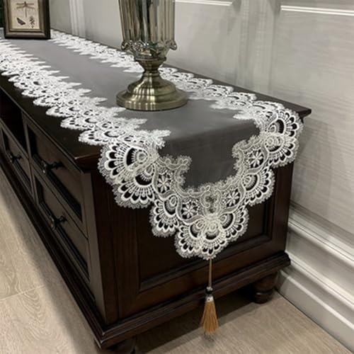 Elegante Häkelspitze Tischdecke mit Quasten-Akzenten, perfekte Dekoration für Teetische und TV-Schränke (4) von Floweringbeter