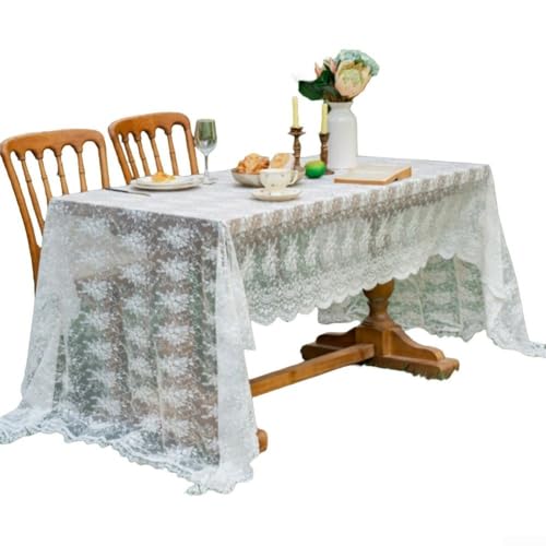 Elegante weiße Spitzentischdecke mit detaillierter Stickerei für Hochzeitsdekorationen und Kabinen (40 x 140 cm + Kugel) von Floweringbeter