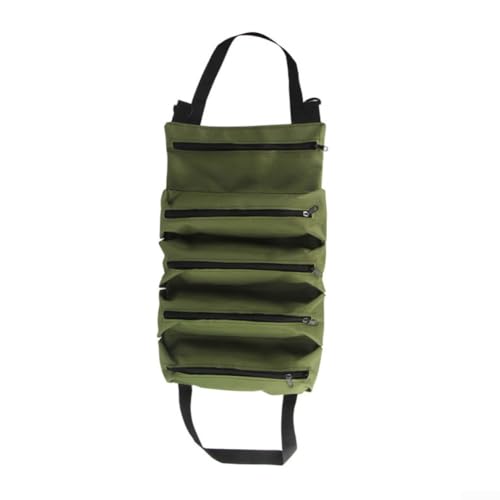 Faltbarer Werkzeugrollen-Organizer mit Reißverschlusstasche und vier zusätzlichen Taschen, aus 600D Oxford-Gewebe, einfach zu tragen mit Griffen für Baustelle oder Fahrzeugaufbewahrung (grün) von Floweringbeter