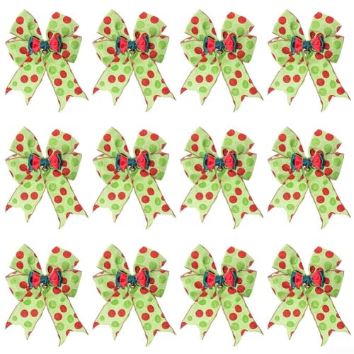 Floweringbeter 12 Weihnachtsbaumschleifen mit Polyester und Punktmuster-Design, geeignet für Urlaubsdekoration von Bäumen, Wänden, Gärten, Zäunen und Treppen (12 Sets Glockenbögen) von Floweringbeter