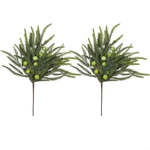 Floweringbeter 2 künstliche Tannenzweige mit lebensechtem Nadeldesign aus Kunststoff mit flexiblen Drahtstielen für anpassbare Feiertagsdekorationsarrangements (Z6102/45) von Floweringbeter