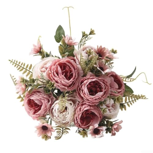 Floweringbeter Dekorative Blumen, künstlicher Pfingstrosenstrauß, Seidenblumen, Blumenarrangement, Party, Hochzeit, Tisch (Rosa) von Floweringbeter