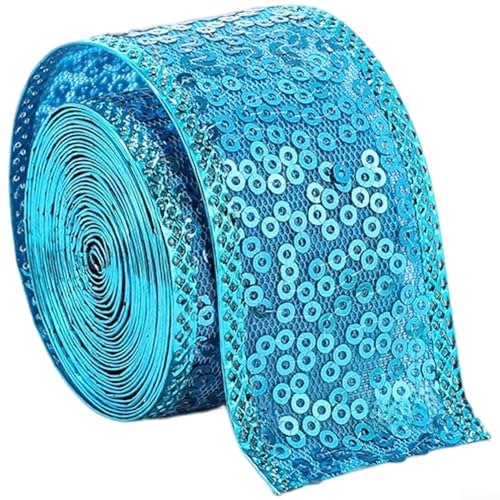 Floweringbeter Dekoratives Satinband mit glitzernden Pailletten zum Verpacken, Schleifen und Festliche Displays, 3,8 cm, Azurblau, 2 m von Floweringbeter