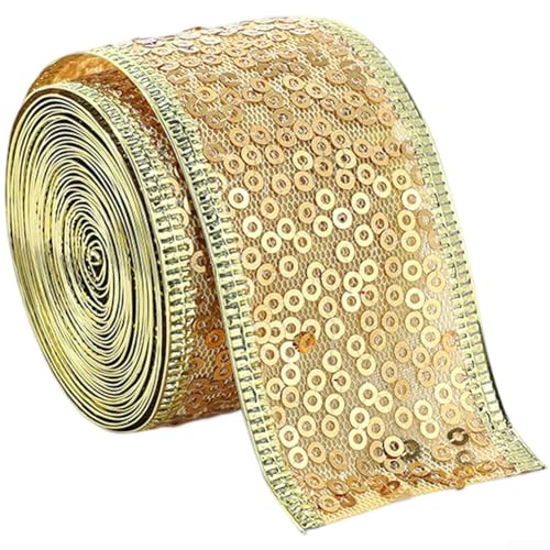 Floweringbeter Dekoratives Satinband mit glitzernden Pailletten zum Verpacken, Schleifen und festliche Displays, 3,8 cm, goldfarben, 2 m Floweringbeter Dekoratives Satinband mit glitzernden Pailletten zum Verpacken, Schleifen und festliche Displays, 3,8 cm, goldfarben, 2 m von Floweringbeter