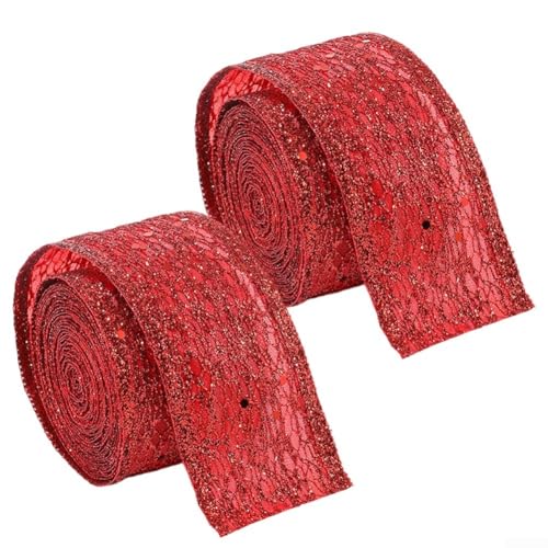 Floweringbeter Funkelndes Pailletten-Mesh-Band mit Satin-Organza und Drahtrand für Feiertags- und Veranstaltungsdekoration (4,9 cm rot) von Floweringbeter