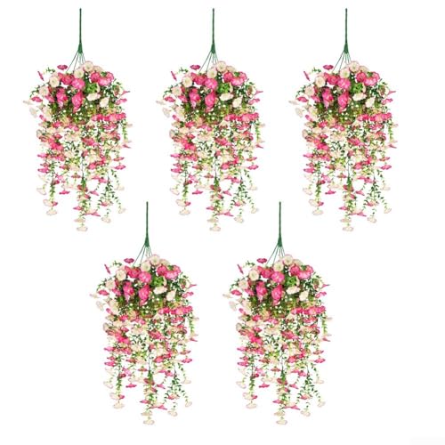 Floweringbeter Künstliche Blumenranken zum Aufhängen für Hof und Garten, hergestellt aus UV-beständigem Seidenmaterial für Wetter-Outdoor-Dekoration (weiß-rosa) von Floweringbeter