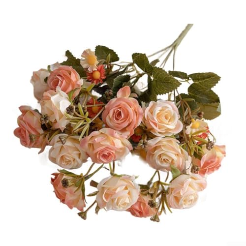 Floweringbeter Künstlicher Rosenstrauß, Blumen-Display, Innenbereich, dekorative Blumensträuße für Zuhause, Wohnzimmer, Hochzeit, Tisch, Büro (orange) von Floweringbeter