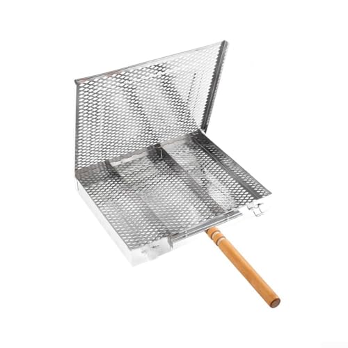Floweringbeter Rechteckiger Grillkorb aus Edelstahl mit 15 cm langem Griff für Outdoor-Grillen, Camping, Picknick (A) von Floweringbeter