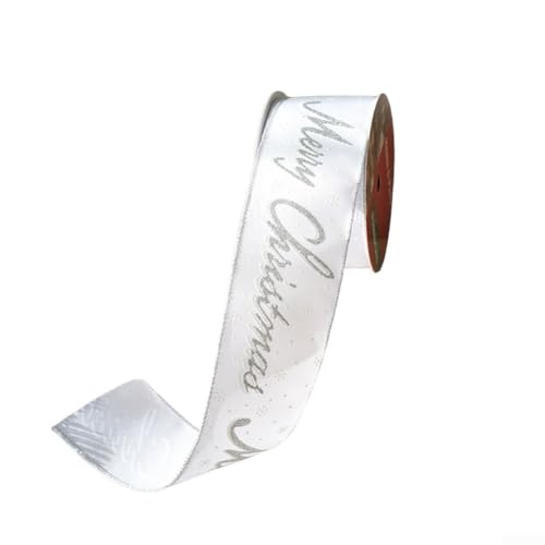 Floweringbeter Samtband mit Draht mit Glitzer und Aufschrift "Merry For Script" zum Dekorieren von Weihnachtsbäumen, Kränzen und saisonalen Displays, 9,1 m (Silber) von Floweringbeter