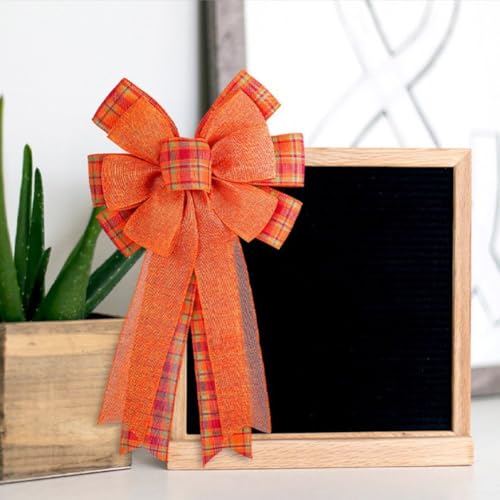 Floweringbeter Set mit 2 großen Herbstkranzschleifen mit leuchtender orangefarbener Kürbisfarbe, 48 x 25 cm, für Haustür, Garten oder Innenbereich, Herbst, Thanksgiving und Halloween-Dekoration (und Floweringbeter Set mit 2 großen Herbstkranzschleifen mit leuchtender orangefarbener Kürbisfarbe, 48 x 25 cm, für Haustür, Garten oder Innenbereich, Herbst, Thanksgiving und Halloween-Dekoration (und von Floweringbeter