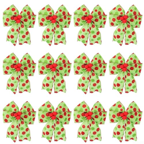 Floweringbeter Weihnachtsbaumschleifen, 12 Stück, mit Polyester und Punktemuster, geeignet für Urlaubsdekoration von Bäumen, Wänden, Gärten, Zäunen und Treppen (kleine Kugel, 12 Packungen) von Floweringbeter