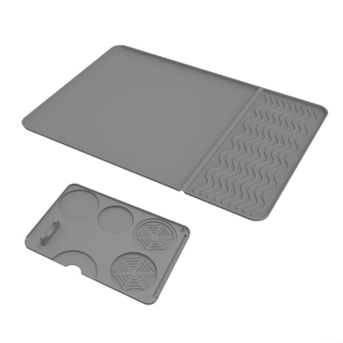 Hitzebeständige Silikon-Kaffeematte mit erhöhtem Rand und rutschfester Unterseite zum Schutz der Arbeitsplatten, inklusive Kaffee-Tamping-Matte für Kaffee-Setup-Organisation (grau) von Floweringbeter