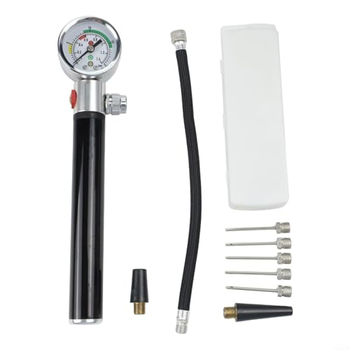Kompakter Fahrradfüller mit Manometer und austauschbaren Düsen für verschiedene Ventile (Basketball komplettes Set) von Floweringbeter