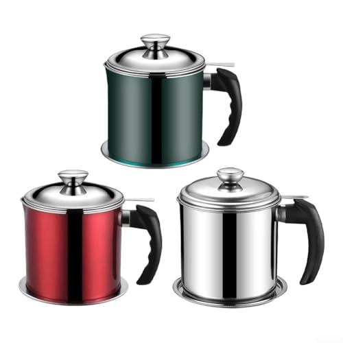 Mehrzweck-Öltopf aus Edelstahl, 1 3 l, Fettsieb mit Deckel für einfache Verwendung (grün) von Floweringbeter