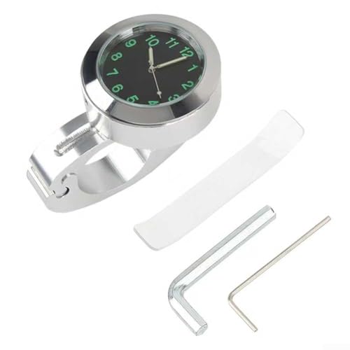 Motorrad-Lenkeruhr mit leuchtendem Zifferblatt, wasserdichtes Billet-Aluminiumgehäuse, stoßfest, Befestigung an 7/8 bis 2,5 cm Lenker, kompatibel mit Elektrofahrzeugen (Silber + Werkzeug) von Floweringbeter
