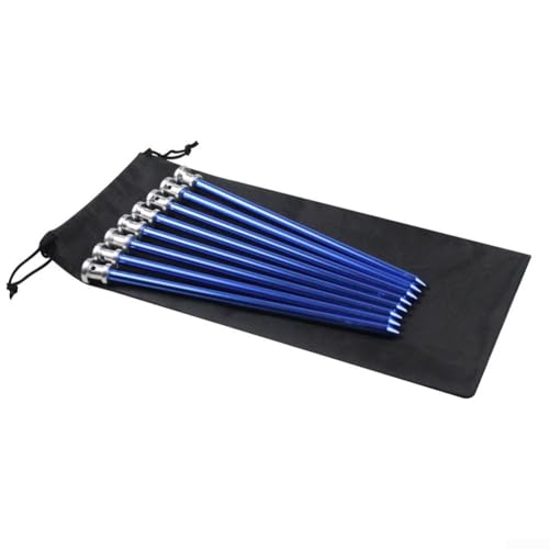 Robuste Zeltheringe aus Aluminium, 23 cm, mit Seilheringen für sicheren Einsatz in Sand, Schlamm, Gras und verschiedenen Böden im Freien (blau), 8 Stück von Floweringbeter