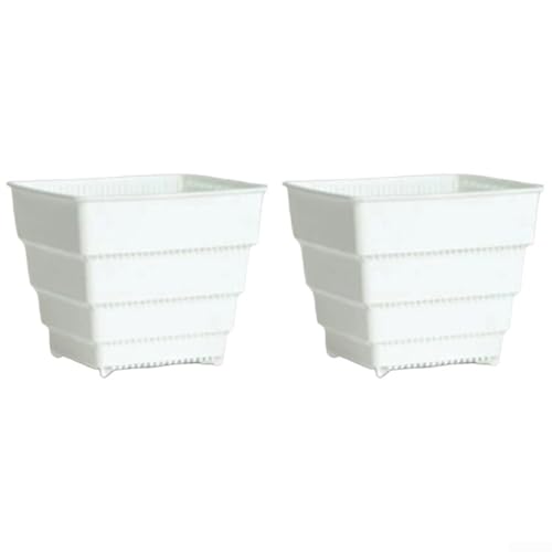 Set mit 2 atmungsaktiven Kunststoff-Blumentöpfen mit quadratischer Form, um das Wurzelwachstum zu fördern und Wetterbeständigkeit für den Innen- und Außenbereich zu bieten (15 cm weiß) von Floweringbeter