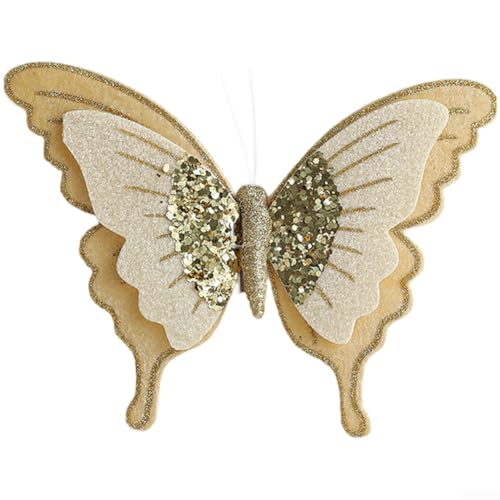 Set mit 3 Samtschleifen-Clips mit weichem beflocktem Stoff und geschichtetem Schleifen-Design für Weihnachtsbaum und Urlaubsdekoration mit Clipbefestigung (Gold) von Floweringbeter