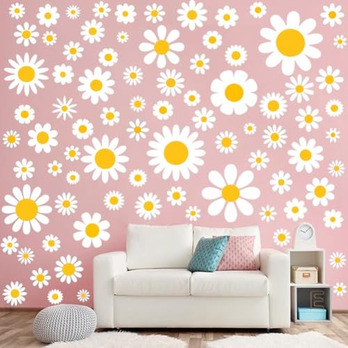 Spring Delight 82 doppelseitige weiße Gänseblümchen-Fensteraufkleber, wiederverwendbare PVC-Aufkleber für Glas, Spiegel und glatte Oberflächen von Floweringbeter