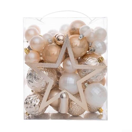 Weihnachtskugel-Set mit 50 galvanisierten Kunststoffornamenten mit Baumstern-Spitze, entworfen zum Dekorieren von Weihnachtsbäumen, Kränzen, Girlanden und Tischen (Aprikose) von Floweringbeter