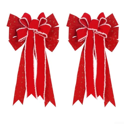 Weihnachtsschleifendekorationen im 2er-Set, Stoff für Innen- und Außenanwendungen, perfekt für Kränze, Türen, Fenster, Treppen und festliche Umgebungen (A) von Floweringbeter