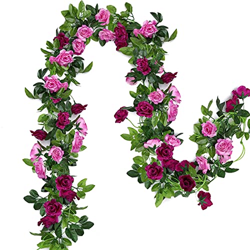Floweroyal 2 Stück Blumengirlande Künstliche Rosengirlande 15.8FT Gefälschte Rosenranken Seidenblumen Hängend für Hochzeitsbogen Party Heim Garten Mauer Dekor（Magenta） von Floweroyal