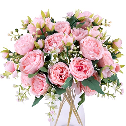 Floweroyal 4 Bündel Pfingstrose Künstliche Blumen Rosa Blumen Seidenpfingstrosen Blumensträuße für Hochzeit Partei Tischaufsätze Blumenarrangement Heim Küche Dekor von Floweroyal