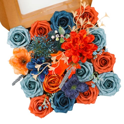 Floweroyal Künstliche Blumen Combo Orange Blumen Mix Seidenblumen Dahlie Rosen mit Stielen für Hochzeit Brautsträuße, Tischdekoration, Babyparty, Blumenarrangement, Heimdekorationen Floweroyal Künstliche Blumen Combo Orange Blumen Mix Seidenblumen Dahlie Rosen mit Stielen für Hochzeit Brautsträuße, Tischdekoration, Babyparty, Blumenarrangement, Heimdekorationen von Floweroyal