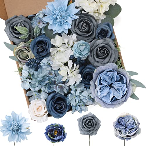 Floweroyal Künstliche Blumen Staubiges Blau Seidenblumen Mischen Sie Dahlienrosen mit Stielen für DIY Hochzeits-Brautsträuße, Babydusche, Blumengesteck, Tischdekoration, Heimdekorationen. Floweroyal Künstliche Blumen Staubiges Blau Seidenblumen Mischen Sie Dahlienrosen mit Stielen für DIY Hochzeits-Brautsträuße, Babydusche, Blumengesteck, Tischdekoration, Heimdekorationen. von Floweroyal