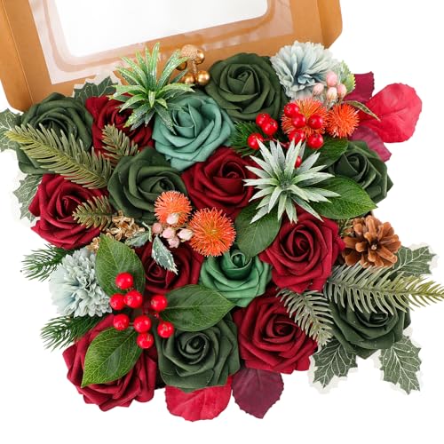 Floweroyal Künstliche Weihnachtsblumen, Mischung aus Seidenblumen, künstliche Rosen mit Stielen für selbstgemachte Hochzeit, Brautsträuße, Tischdekoration, Heimdekoration. Floweroyal Künstliche Weihnachtsblumen, Mischung aus Seidenblumen, künstliche Rosen mit Stielen für selbstgemachte Hochzeit, Brautsträuße, Tischdekoration, Heimdekoration. von Floweroyal