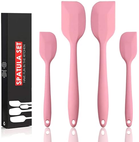 FloweryOcean 4 Silikon Spatel Hitzebeständig Spatulas BPA Frei Silikon Teigschaber Set Nicht-Stick,Einem Kern Edelstahl und Nahtloses Einteiliges Design Spachtel für Küche, Backen und Kochen (Rosa) von FloweryOcean