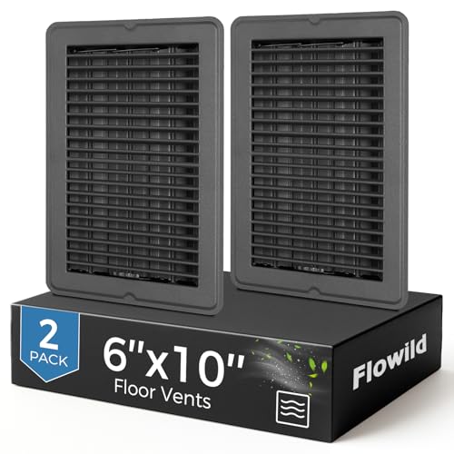 2 Stück Bodenregister Lüftungsschlitze aus robustem Stahl mit verstellbarem Dämpfer, ideal für Zuhause, Büro oder stark frequentierte Bodenbereiche, graues Premium-Finish, 15,2 x 25,4 cm, 2 Stück von Flowild