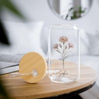 Trinkglas Mit Deckel Und Strohalm | Trinkbecher Geburtsblume Personalisierbar 16 Oz von FluffnCraft