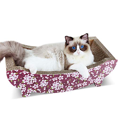 FluffyDream Cat Scratching Post Lounge Bed, Boat Shape Cat Scratcher Cardboard, Durable Recycle Board Pads Prevents Furniture Damage,Painted von FluffyDream