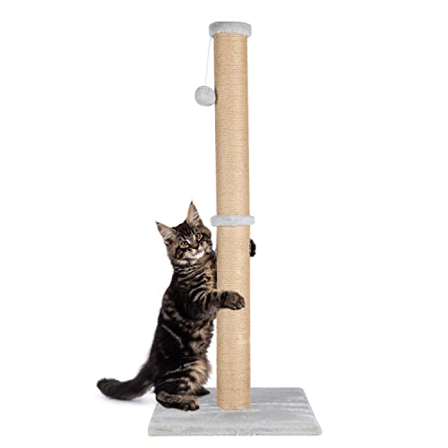 Kratzbaum für Katzen, 94 cm, natürliches Sisalseil, mit baumelndem Teaser-Ball und mit weichem Plüsch für Kätzchen und ausgewachsene Katzen, Sandfarben von FluffyDream