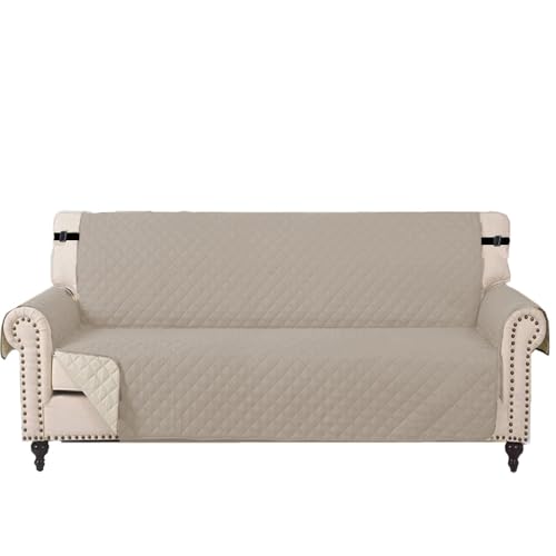 FluffyFavPets Wasserdichter Haustier-Sofabezug, strapazierfähig, gesteppt, Couchschutz mit Seitentaschen für 2-Sitzer und 3-Sitzer, Beige/Schwarz (Beige, Beige: 170 x 235 cm) von FluffyFavPets