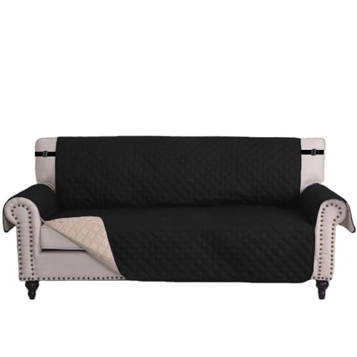 FluffyFavPets Wasserdichter Haustier-Sofabezug, strapazierfähig, gesteppt, Couchschutz mit Seitentaschen für 2-Sitzer und 3-Sitzer, Beige/Schwarz (Schwarz, Schwarz: 170 x 285 cm) von FluffyFavPets