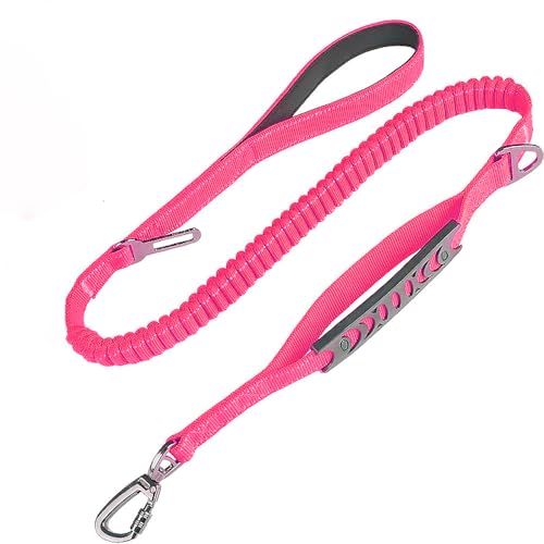 Reflektierende Hundeleine mit gepolstertem und verkehrsbezogenem Griff, 90 - 152 cm, robuste Nylonleine mit Autositz-Schnalle, Schwarz (Rosa) von FluffyFavPets