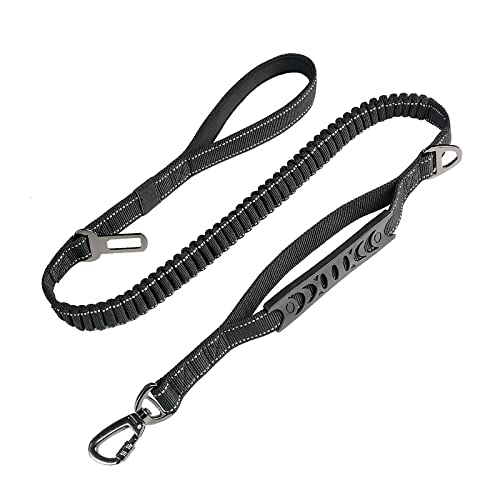 Reflektierende Hundeleine mit gepolstertem und verkehrsbezogenem Griff, 90 - 152 cm, robuste Nylonleine mit Autositzschnalle (Schwarz) von FluffyFavPets