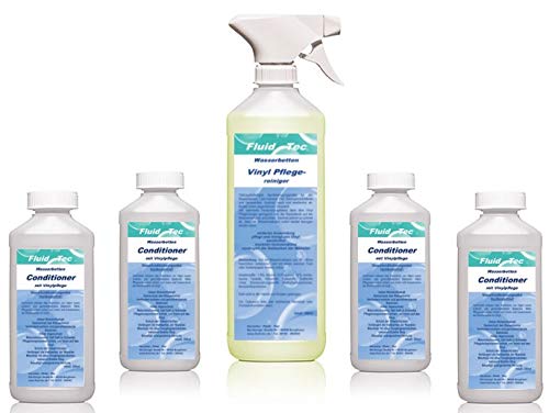 Fluid-Tec 4 x 250ml Wasserbett Konditionierer Conditionierer für Wasserbetten Conditioner Wasserbettpflege Wasserbett Zubehör für alle Wasserbetten Plus 1 x 500m Vinyl Pflegereiniger mit Citrusduft von Fluid-Tec