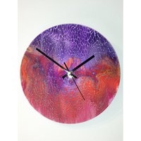 Lila, Rote Wanduhr | Lila Uhr Rote Muttertagsgeschenk Geschenk Zur Wohnungserwärmung Vinyl Wohnzimmer Deko von FluidArtCreationsUK