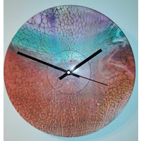 Orange Wanduhr | Mehrfarbige Uhr Sonnenuntergang Lila Grüne Und Lila Uhr von FluidArtCreationsUK