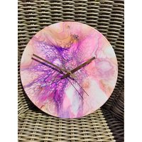 Rosa Und Lila Uhr | Lila Gold Bloom Florale Magnolienblüte Geschenk Zur Wohnungserwärmung Küchenuhr Abstrakte Kunst von FluidArtCreationsUK