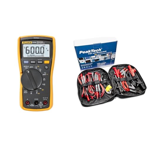 Fluke 117 Digitaler Multimeter, LCD, 6000 Ziffern CAT III 600 V & Peak Tech P 8200 – Messzubehör Set für Digital Multimeter, Prüfkabel Set, Elektronik Sortiment mit Prüfkabel, 14-teilig inkl. Tasche von Fluke