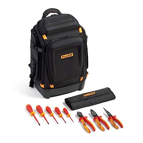 Fluke Pack30 Professioneller Werkzeugrucksack + Isoliertes Handwerkzeug-Starterset (5 isolierte Schraubendreher und 3 isolierte Zangen) von Fluke