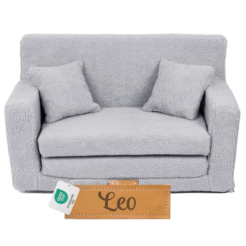 Flumi Personalisierte Kindercouch Kinder Sessel Sofa Schlafsofa jugendzimmer mit Gravur KINDERNAME Spielsofa für Kinderzimmer Schlafsessel Bettfunktion Kindermöbel 92x40x60 (Boucle Grau) von Flumi