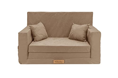 Flumi Personalisierte Kindercouch Kindersofa mit Schlaffunktion Gravur Kindername Kinder Sofa für Kinderzimmer Schlafsessel mit Bettfunktion Kindermöbel 92x40x60 Mikrofaser (Beige) von Flumi