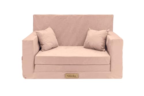 Flumi Personalisierte Kindercouch Kindersofa mit Schlaffunktion Gravur Kindername Kinder Sofa für Kinderzimmer Schlafsessel mit Bettfunktion Kindermöbel 92x40x60 Mikrofaser (Rosa) von Flumi