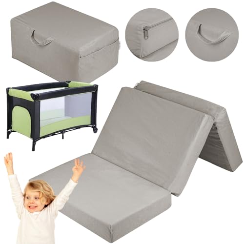 Flumi Reisebettmatratze Reisematratze Kindermatratze faltbar 120x60 cm Babybettmatratze Klappbar Microfaser Bezug abnehmbar und waschbar Mittelweich Matratze für Baby Klappmatratze Kinder von Flumi